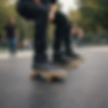 Skate Culture: Black High Tops in Action Group of skateboarders wearing black high tops on a skatepark
