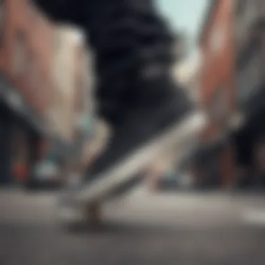 Urban Style: Black High Tops in the City Stylish black high tops showcased against an urban backdrop