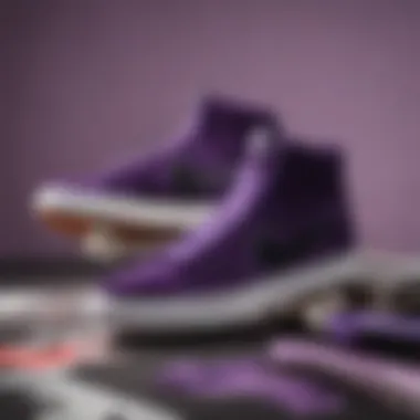 Collage of skateboarders expressing their identity with black and purple Nike footwear.