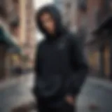 Urban skateboarder showcasing style in a black hoodie