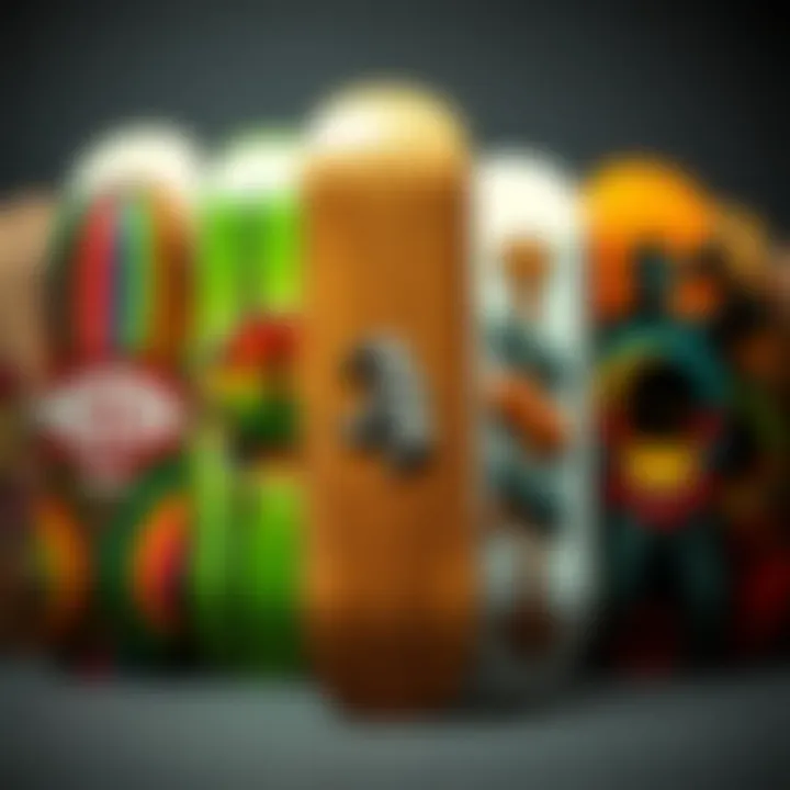 Expressions in Motion: Customized Decks Showcase Individuality A vibrant collection of customized skateboard decks
