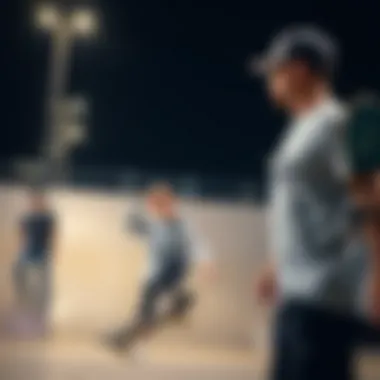 Guidance and Mentorship in Skateboarding Skateboarding coach guiding a young skater