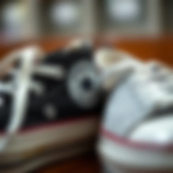 A close-up shot of Converse All Star shoes highlighting unique design elements