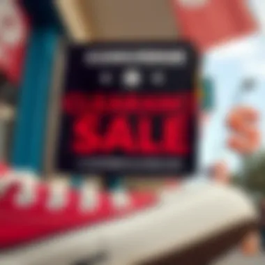 A vibrant clearance sale banner featuring Converse All Star shoes
