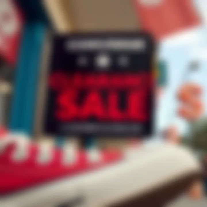 A vibrant clearance sale banner featuring Converse All Star shoes