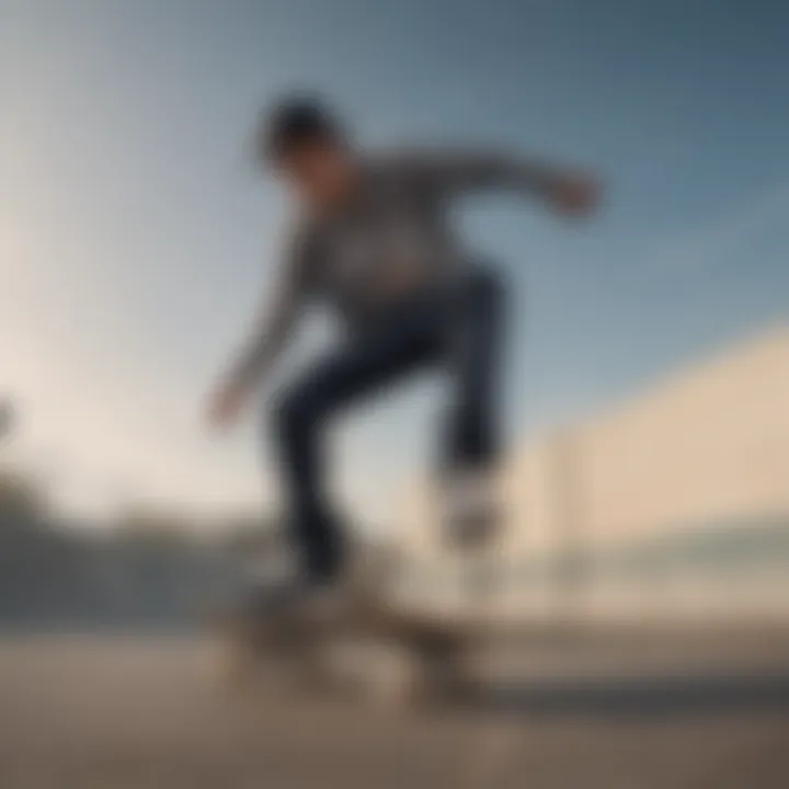 A skateboarder performing a trick while wearing a trendy crewneck, embodying the spirit of skate culture.