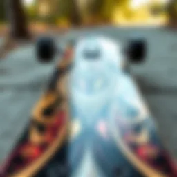 Detailed view of a cruiser longboard deck showcasing unique design patterns