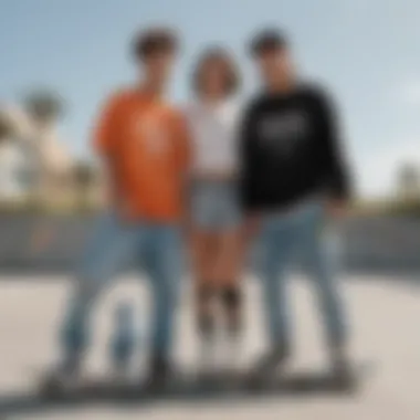 Diverse Skate Styles with Fanny Packs A group of skateboarders showcasing different styles with the Off-White fanny pack.