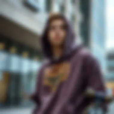 Skateboarder in Fashionable Hoodie A skateboarder wearing a stylish hoodie in an urban setting.