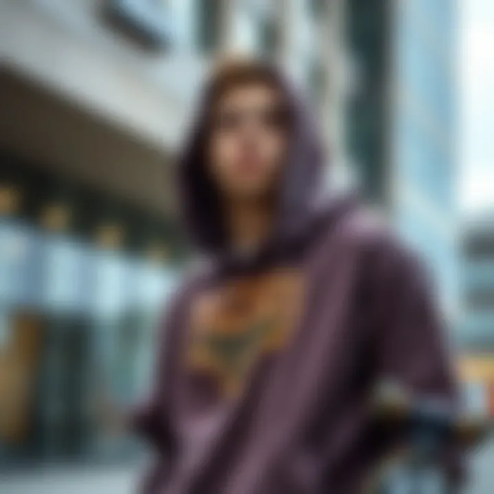 Skateboarder in Fashionable Hoodie A skateboarder wearing a stylish hoodie in an urban setting.