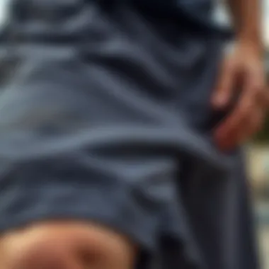 Innovative Materials for Performance A close-up of high-performance fabric used in skateboarding shorts.