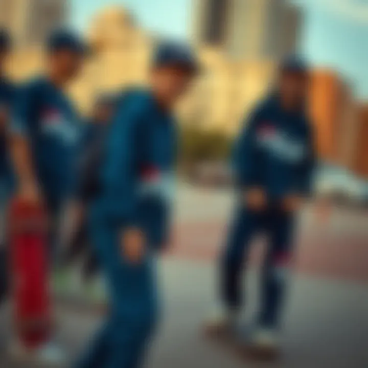 Skateboarders in Fila Blue Gear A group of skateboarders wearing Fila Blue gear in an urban setting