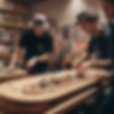 Enthusiasts engaging in fingerboarding activities in a vibrant community space