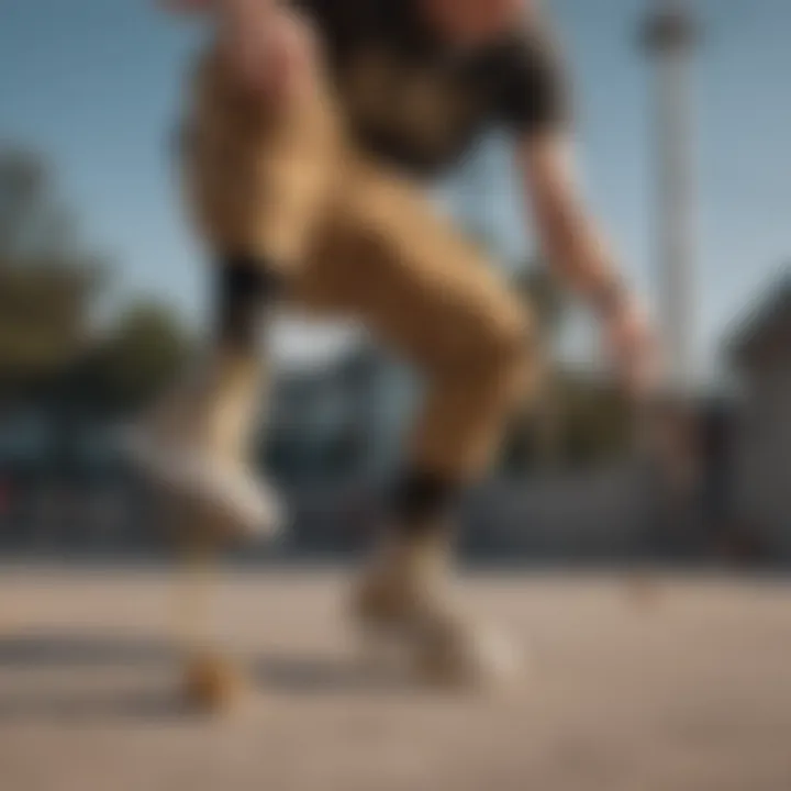 Fashionable skater showing off gold tip shoelaces