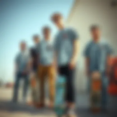 Skateboarders in Grey Dickies Shirts Fashionable group of skateboarders in grey Dickies shirts