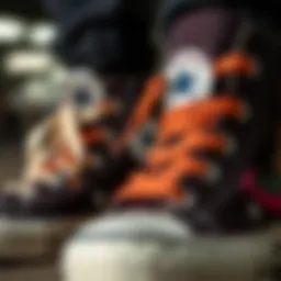 Detailed view of high Converse shoes showcasing unique design elements