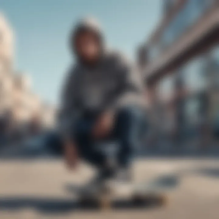 Urban setting with skateboarder wearing a modern hoodie