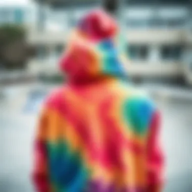 Hoodie in Urban Skate Park A vibrant hoodie displayed in an urban skate park setting, showcasing its relevance in skate culture.