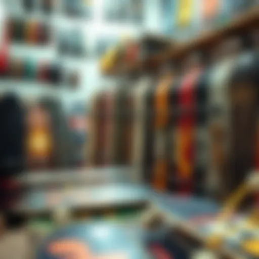 A skateboard shop showcasing a variety of boards and accessories