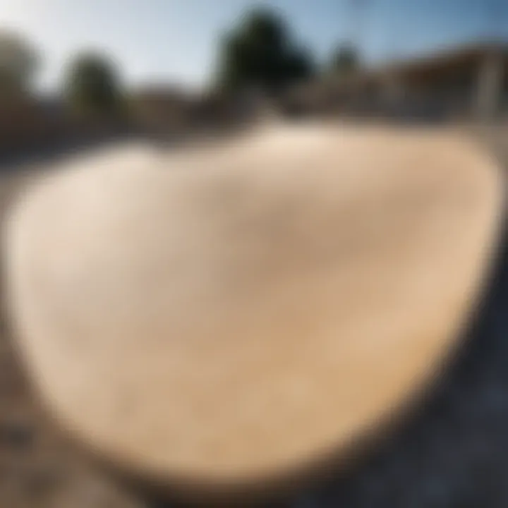 Close-up of skateboard ramp materials and construction