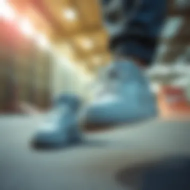 Dynamic Environment for Light Grey Nike Shoes Light grey Nike shoes in a dynamic skating environment