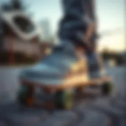 Stylish light grey Nike shoes displayed on a skateboard