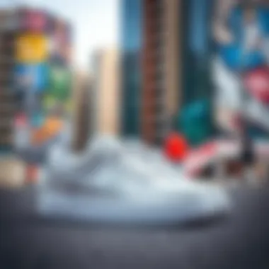 Light Grey Nike Shoes Against Urban Background A pair of light grey Nike shoes on a vibrant urban backdrop