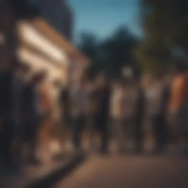 Group of skateboarders gathered outside a local shop for an event