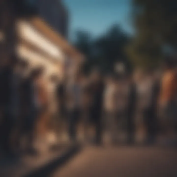 Group of skateboarders gathered outside a local shop for an event