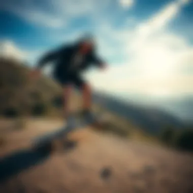 Thrilling Longboarding Tricks A longboard enthusiast performing tricks on a scenic hill, embodying the thrill of the sport.