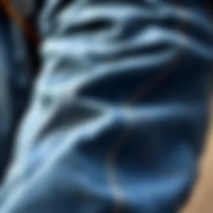 Details of Loose Denim Jeans A close-up of loose denim jeans with stitching details