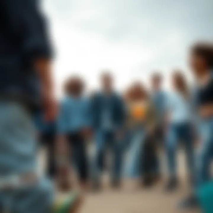 Skaters in Loose Denim Fashion A stylish group of skaters in various loose denim outfits