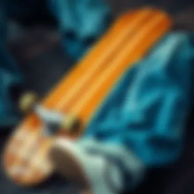 Vintage Skateboard with Loose-Fit Jeans A vintage skateboard alongside classic loose-fit jeans