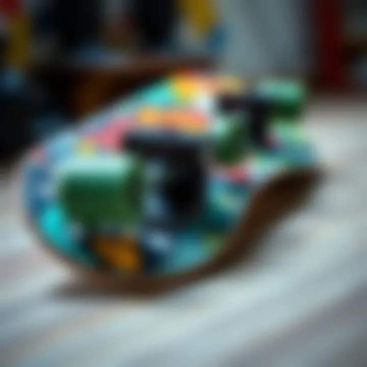 Creative Moxi Skate Deck A stylish Moxi skateboard deck embellished with colorful artwork, emphasizing creativity