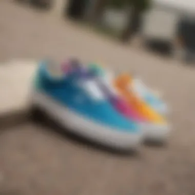 Stylish compilation of multicolor Vans shoes in various skateboarding settings