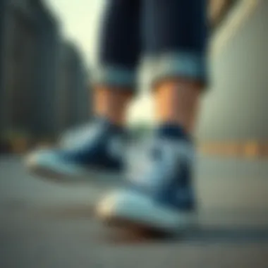 Navy Converse high tops paired with casual wear