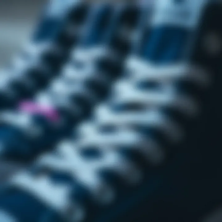 Close-up of navy Converse high tops showcasing texture and design