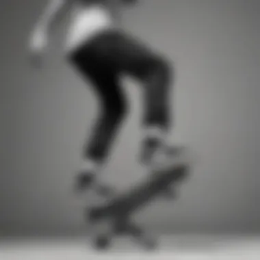 Skateboarder performing a trick wearing Nike black and white hi tops