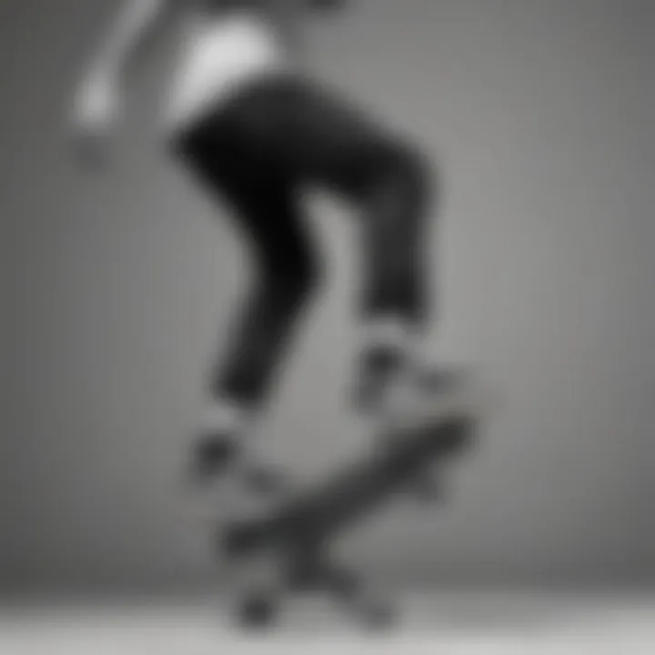 Skateboarder performing a trick wearing Nike black and white hi tops