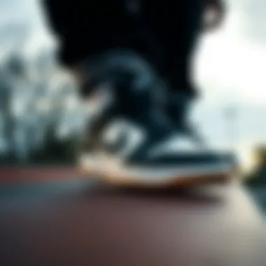 Performance of Nike Court Legacy in Skateboarding Nike Court Legacy sneakers in action on a skateboarding ramp.