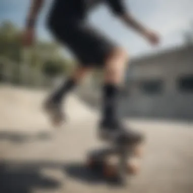 A skateboarder wearing Nike crew ankle socks while performing a trick