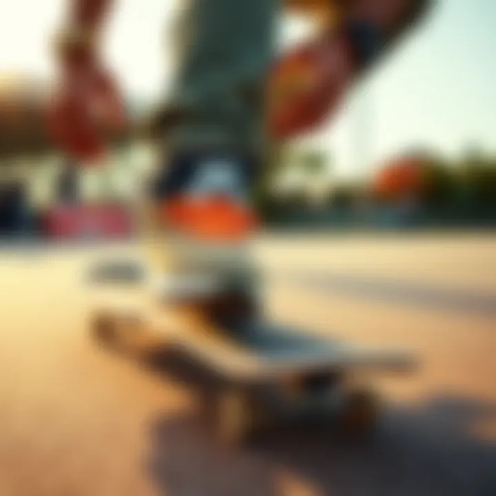A vibrant skateboarding scene featuring Nike SB footwear in action