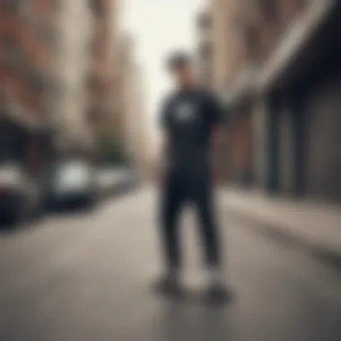 Skateboarder in urban setting wearing Nike t-shirt