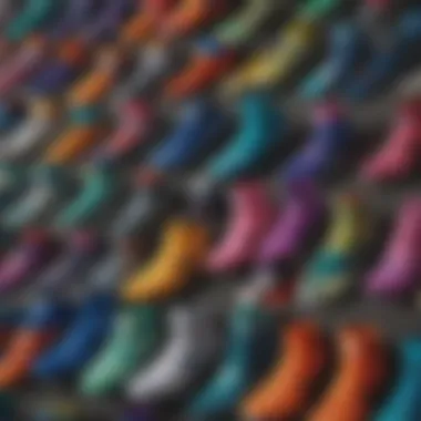 An array of Nike socks highlighting various colors and styles.