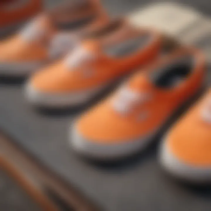 A vibrant collection of orange vans showcasing various styles.