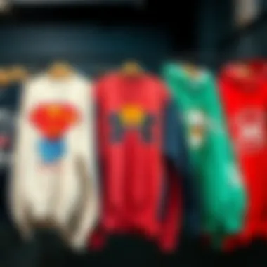 Sweatshirt Brands Showcase An array of popular sweatshirt brands designed for skateboarders displayed on a rack