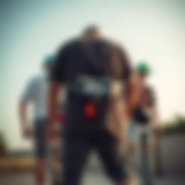 Group of skateboarders wearing RVCA fanny packs