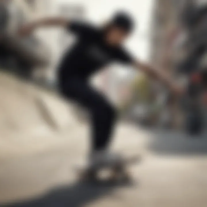 A skateboarder showcasing RVCA apparel in an urban setting