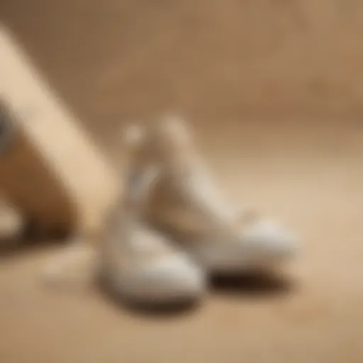 Sand coloured Converse sneakers on a skateboard