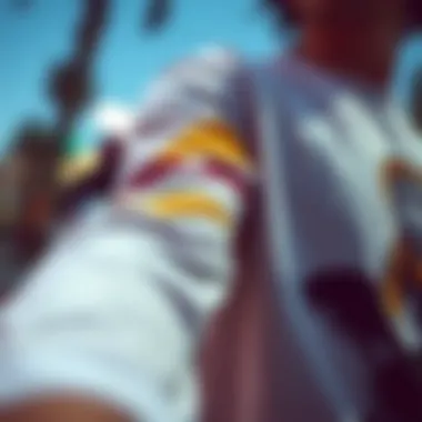 Close-up of long arm t-shirt with skateboard design